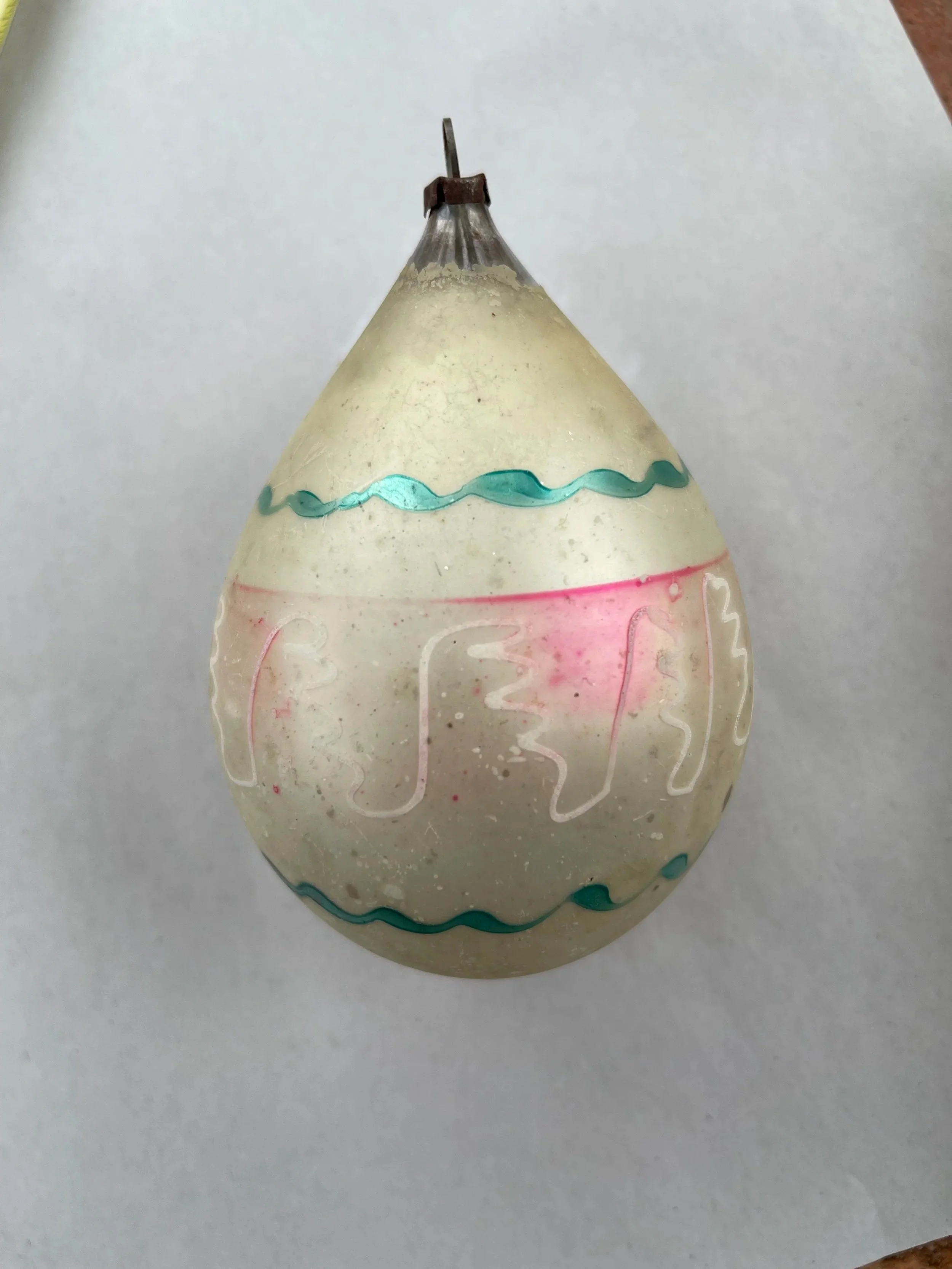 Antique German glass teardrop Christmas ornament.