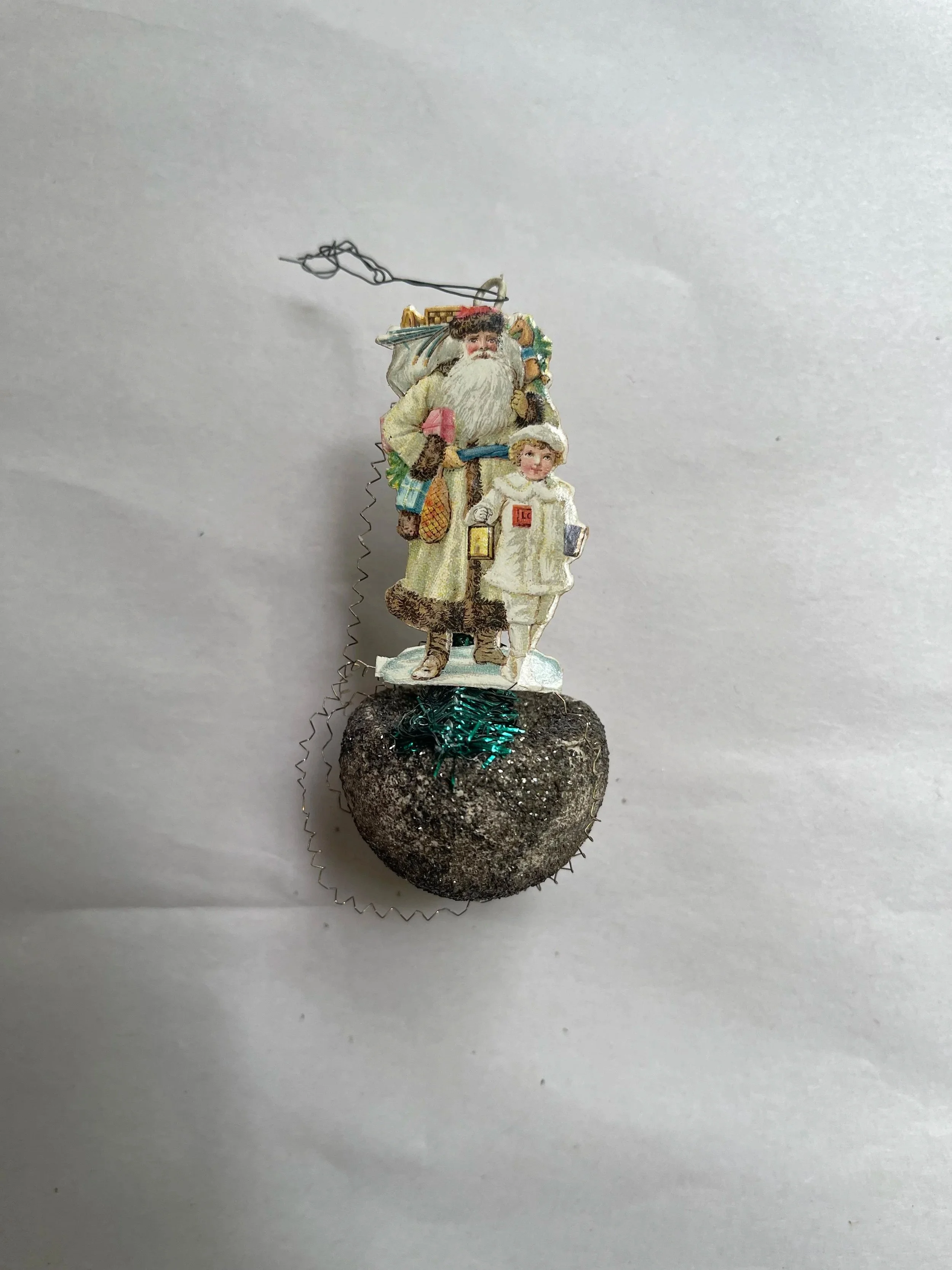 Antique Spun Cotton and Victorian Die Cut Christmas Ornament.
