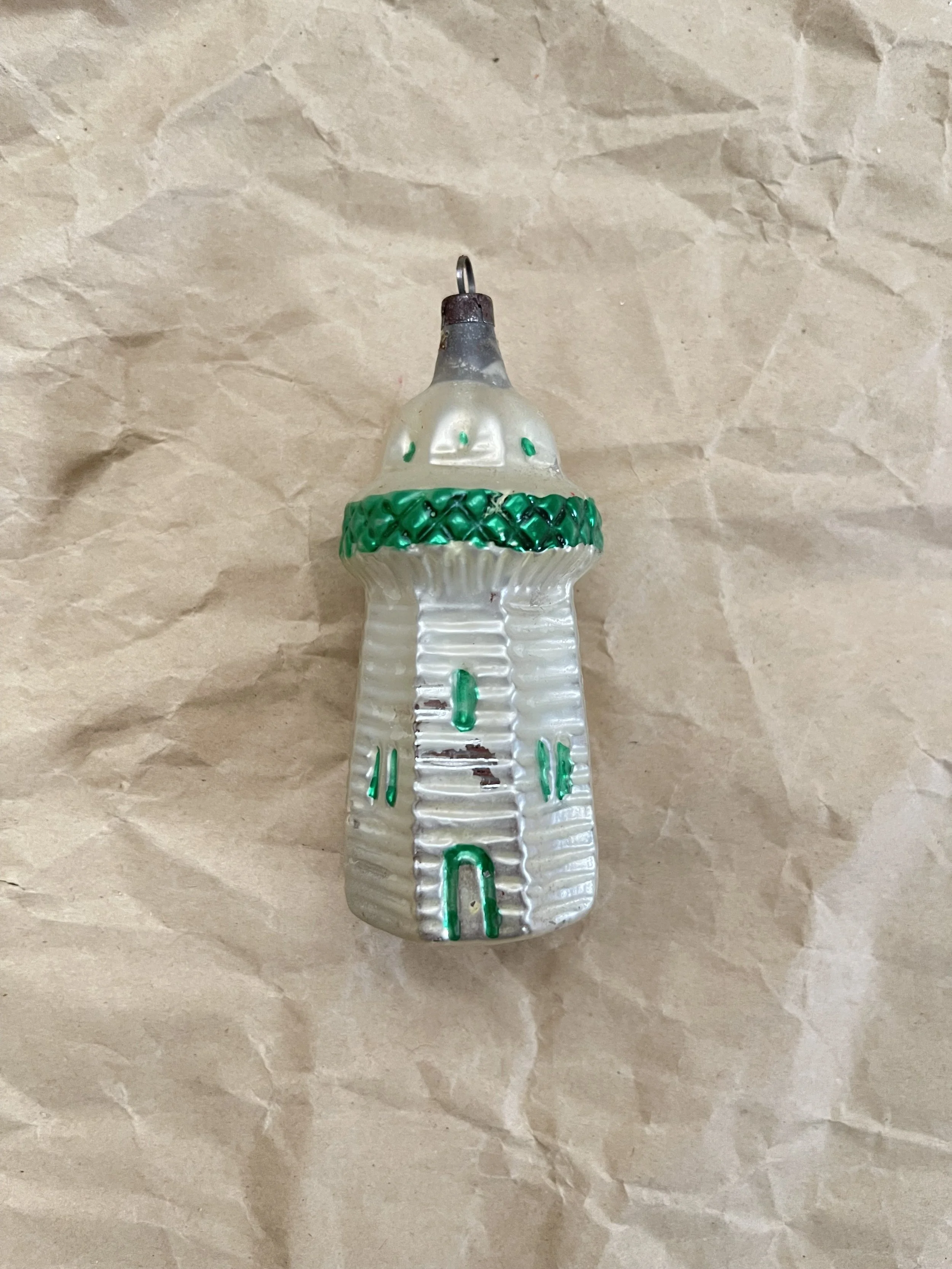 Vintage Green and White Lighthouse Ornament