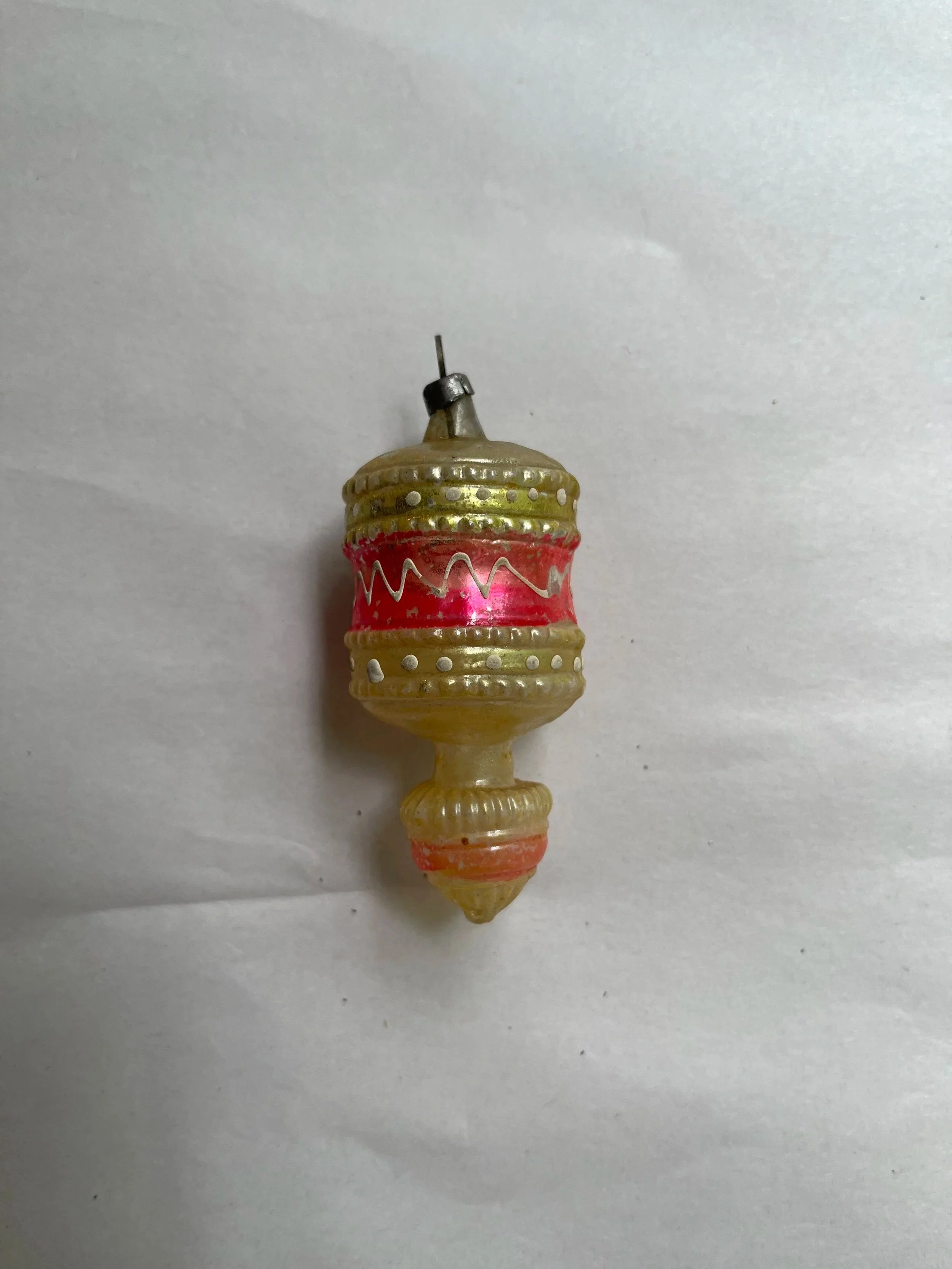 Antique German pink and gold glass finial Christmas ornament.