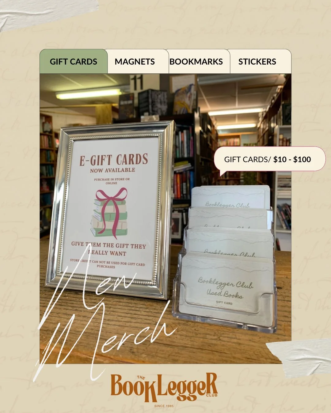 We&rsquo;ve added some fun new goodies to the shop! 
Gift cards, magnets, bookmarks &amp; stickers are here! They&rsquo;re perfect for stocking stuffers, or honestly, just treating yourself ✨

Store credit cannot be used for purchasing merch.