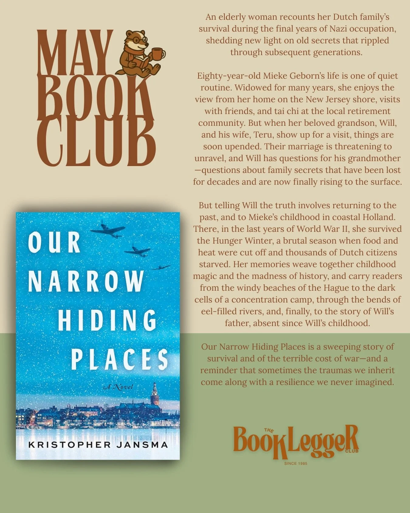 May Book Club pick is here🎉
Our Narrow Hiding Places is available in store for only $7, and we will be meticulously to discuss on June 6th!