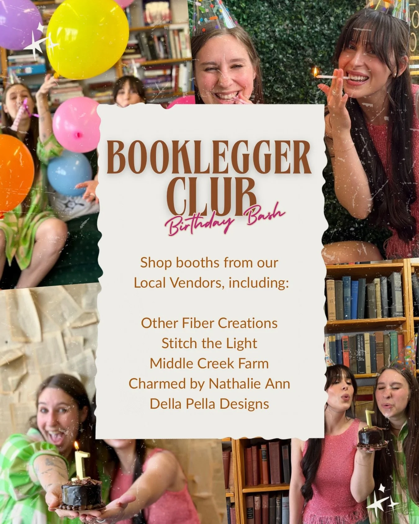Our Birthday Bash is this Saturday &amp; we have some of our fabulous local vendors joining the party! 🎉

Shop their booths throughout the day, as well as special discount on books, giveaways &amp; our new Booklegger Brews coffee bar!