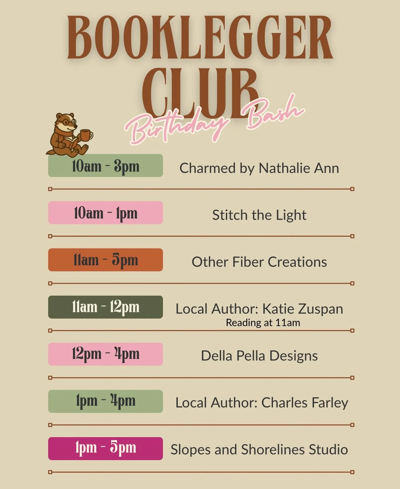 Today&rsquo;s the day! 

We&rsquo;ve got an incredible lineup of local vendors and authors joining us throughout our Birthday Bash today. Check out the schedule, see who&rsquo;s coming, and come celebrate with us!!