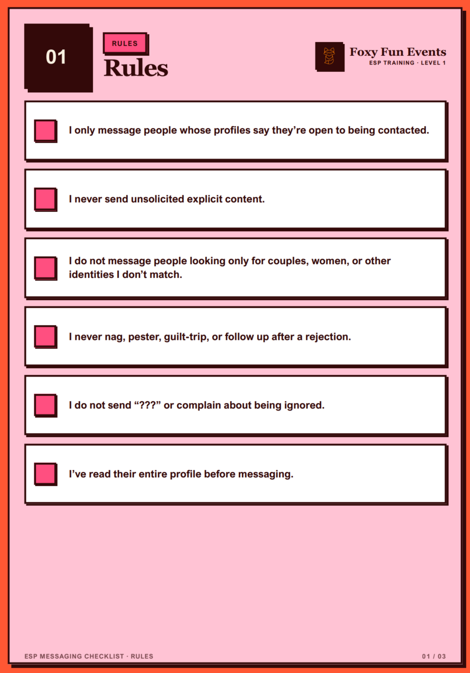 ESP Messaging Check List