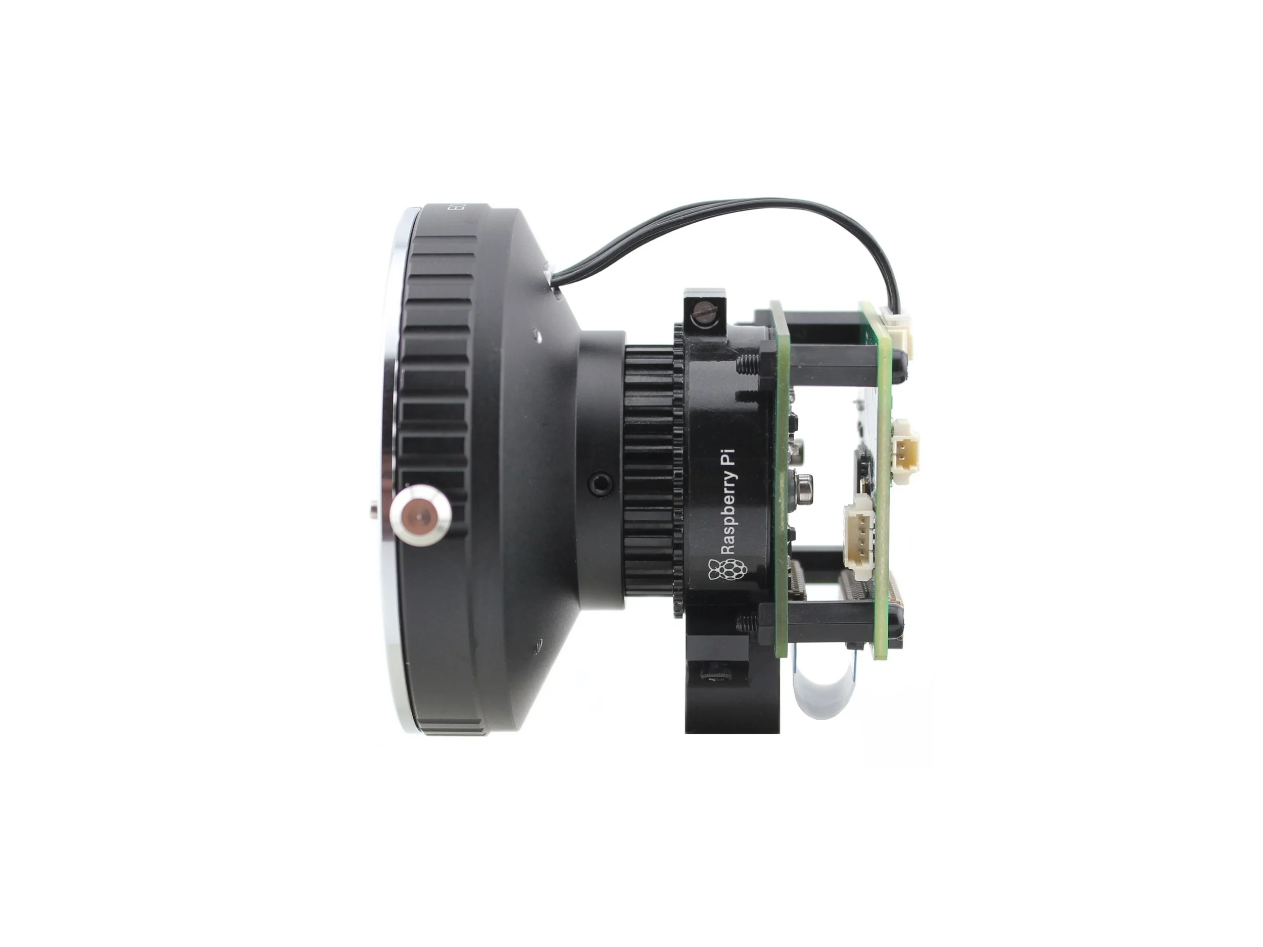 Assembly of Canon EF / EF-S Lens  Adapter, Raspberry Pi  High-Quality Camera and the Lens Controller, aluminum, right side