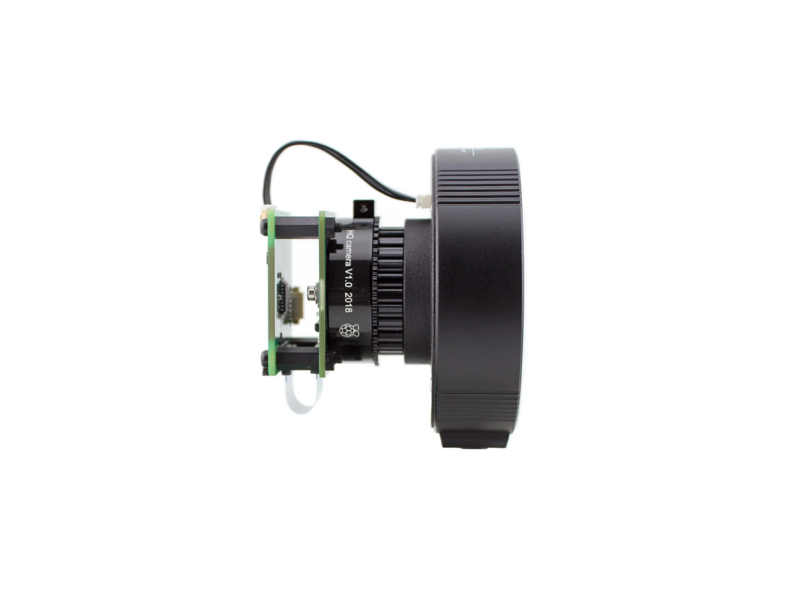 Assembly of Canon EF / EF-S Lens  Adapter with Built-in Tripod Mount, Raspberry Pi  High-Quality Camera and the Lens Controller, right side