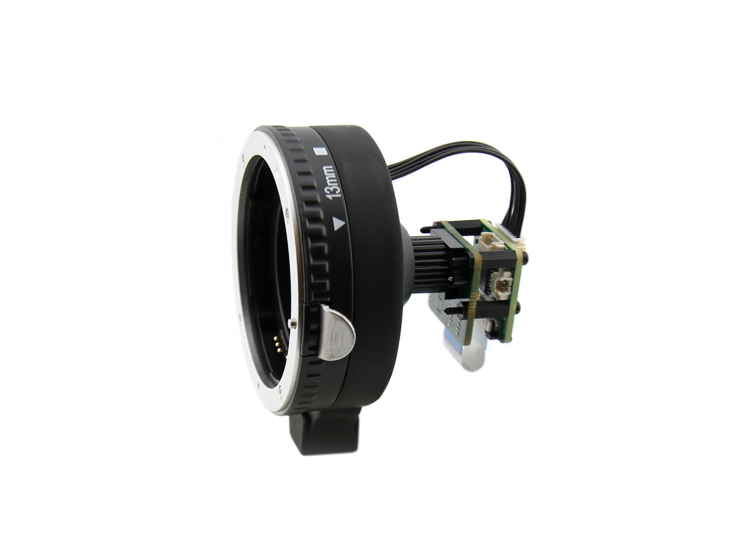 Assembly of Canon EF / EF-S Lens Adapter, Arducam IMX708 Camera Module and the Lens Controller, left side