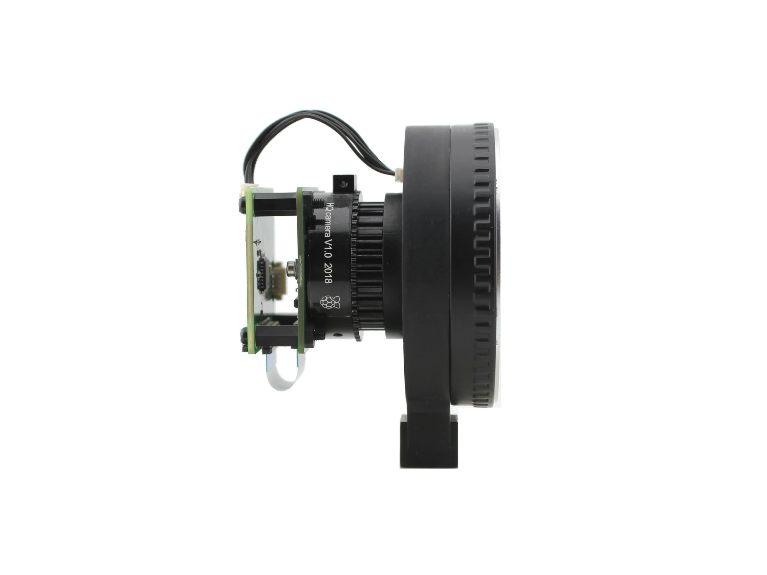 Assembly of Canon EF / EF-S Lens  Adapter with Built-in Tripod Mount, Raspberry Pi  High-Quality Camera and the Lens Controller, right side
