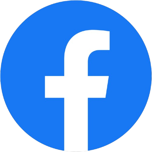 Facebook logo with a white lowercase 'f' on a blue circular background.
