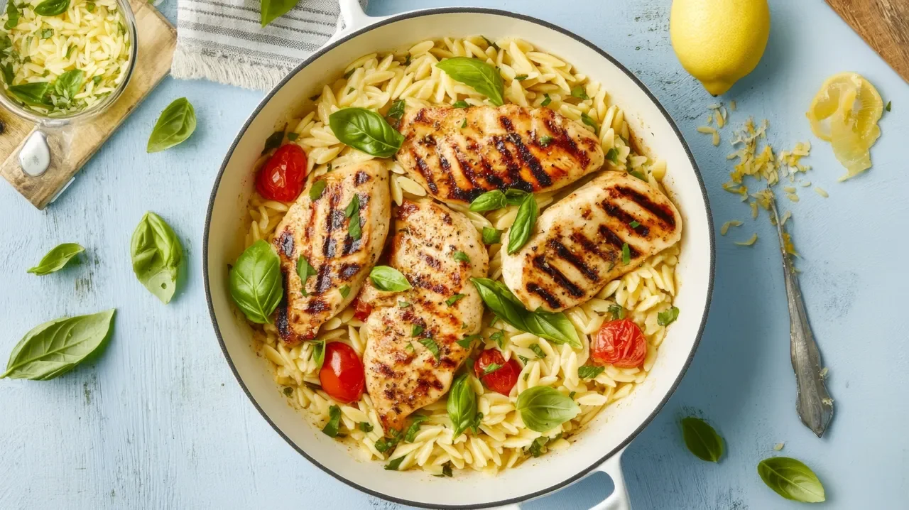 Lemon chicken orzo skillet