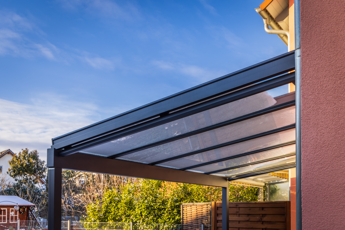 Outdoor awning attached to the side of a home in Greer, SC.