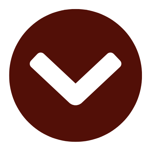 White downward arrow icon within a red circular background.