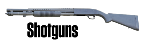 A shotgun with the word 'Shotguns' written below it in bold black letters.