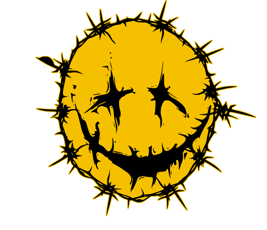 A yellow soccer ball behind a close-up of a spiked metal tire strap.