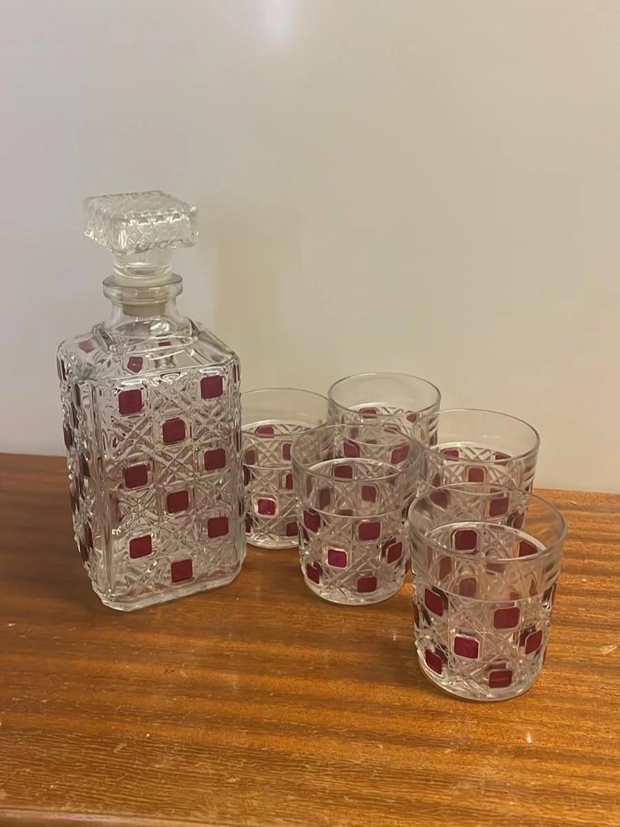 Vintage karahvi ja viisi (5) lasia | Luminarc Damier