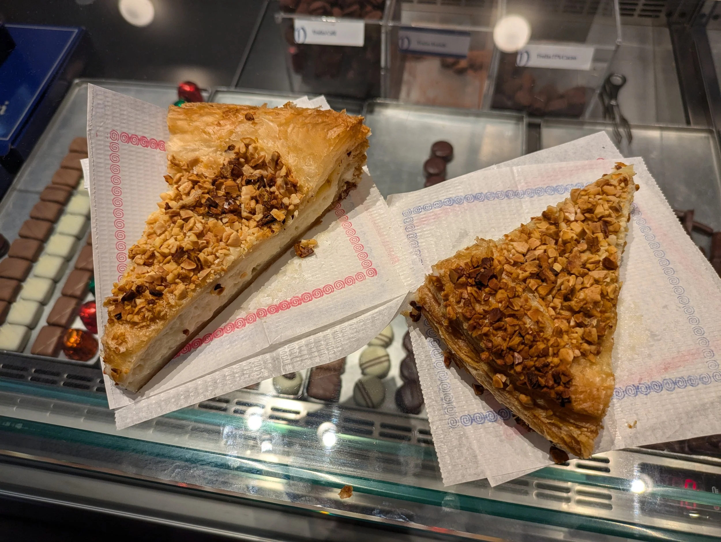 Pantxineta - a dessert consisting of puff pastry filled with custard and topped with nuts. So yummy! We got it in San Sebastián at the actual bakery where it originated.