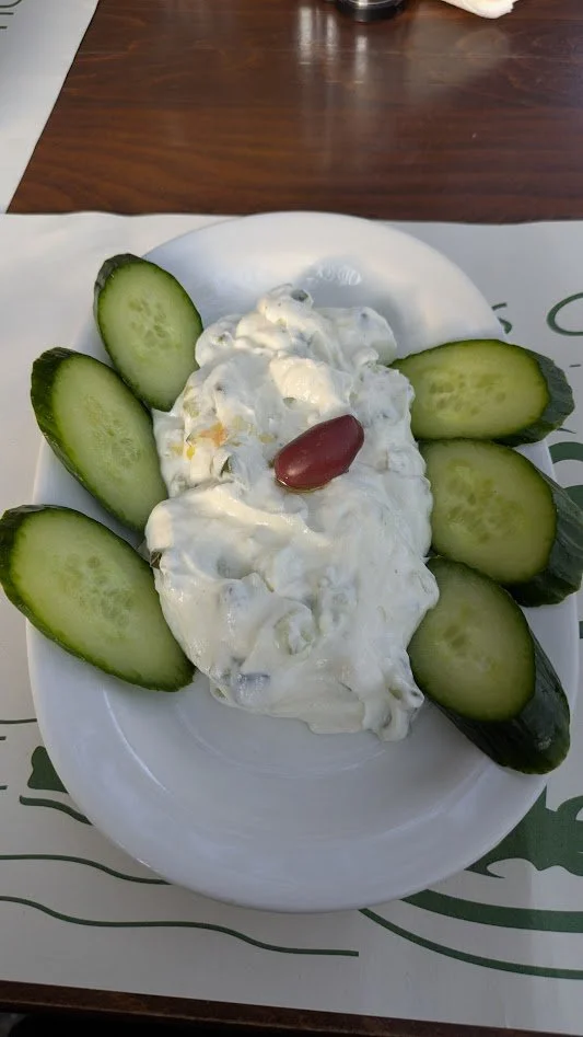 Tzatziki - is a traditional Greek dipping sauce  made from thick, strained yogurt (usually sheep or goat) mixed with cucumber, garlic, olive oil, lemon juice, and dill or mint. I honestly could eat this on everything!