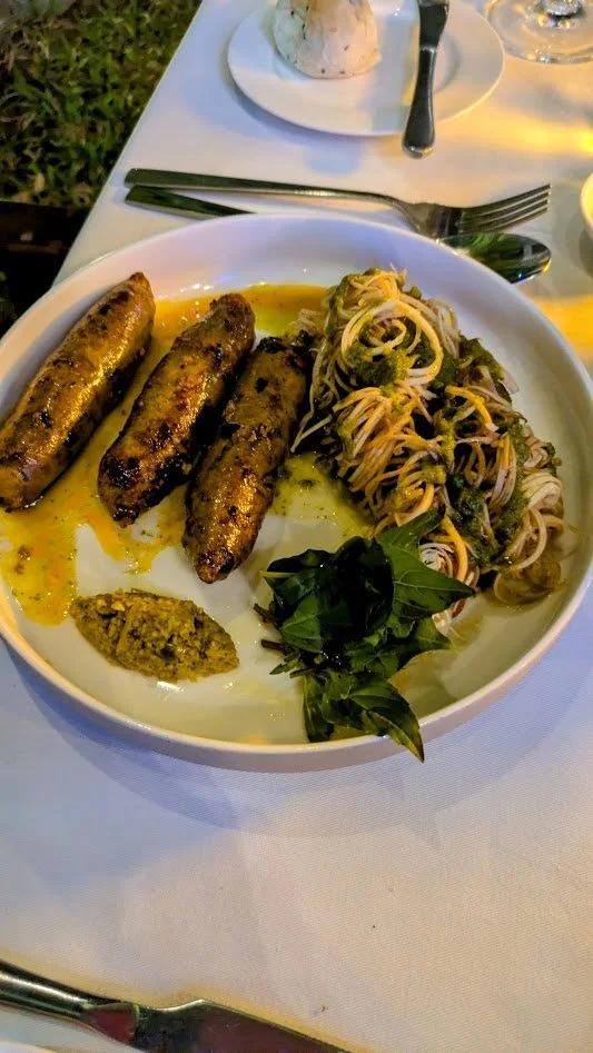 Traditional Cambodian sausage (Kwa Ko) - a savory, slightly sour beef or pork sausage, distinct for its use of Khmer spices like lemongrass, garlic, shallots, and lime leaves. These sun-dried or cured sausages are commonly grilled or pan-fried, offer