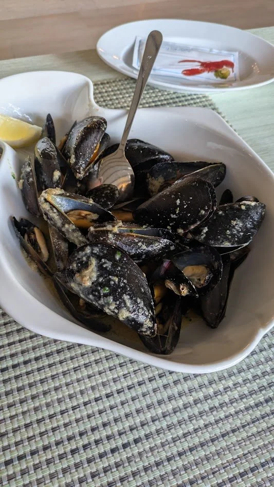 Busara - traditional method of preparing seafood. It is stewed in a broth of olive oil, white wine, garlic, parsley, and some breadcrumbs to thicken the sauce. This  busara was made with black mussels which Istria is known for, particularly  in the L