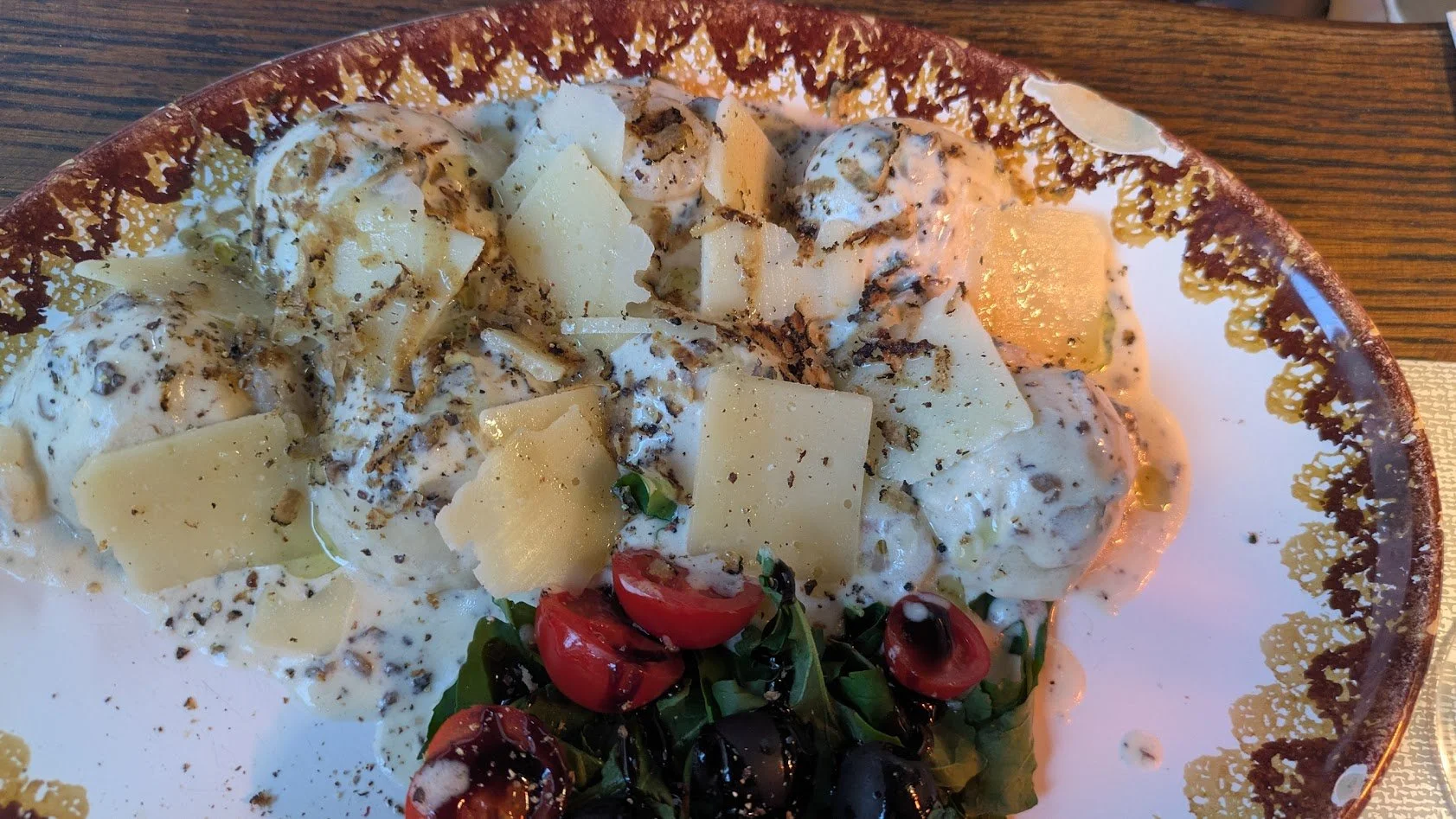 Truffle and shrimp ravioli - Yes, more truffles! The ravioli is the Italian influence and the truffles and shrimp are very Istrian. The ravioli was filled with locally made cheese. And there was thinly sliced parmesan on top. Really delicious. 