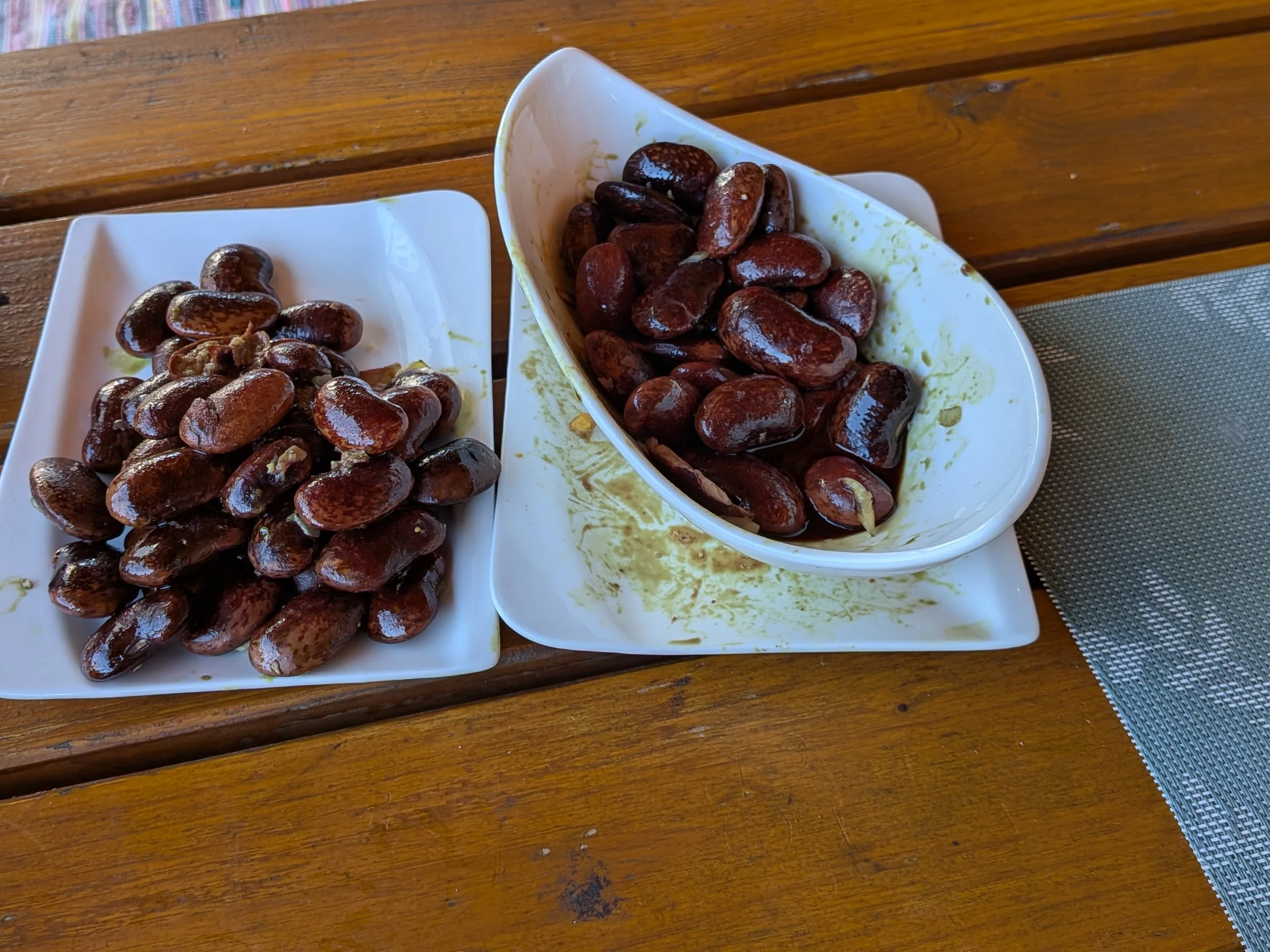 Käferbohnen -They remind me too much of lima beans, but are probably about 3 times as big! They are in lots of cold dishes and at famers market. We didn't like them... the photo is of the pile we DIDN'T eat.