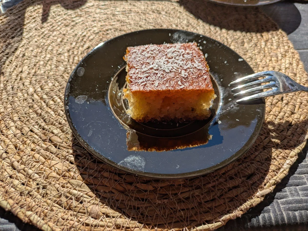  Revani - So delicious! It's made from sweet semolina and coconut and soaked in a sugar syrup. We didn't even order it. In Turkey, they seem to throw something extra at you (for free) at every restaurant. This was at a TINY out of the way restaurant 