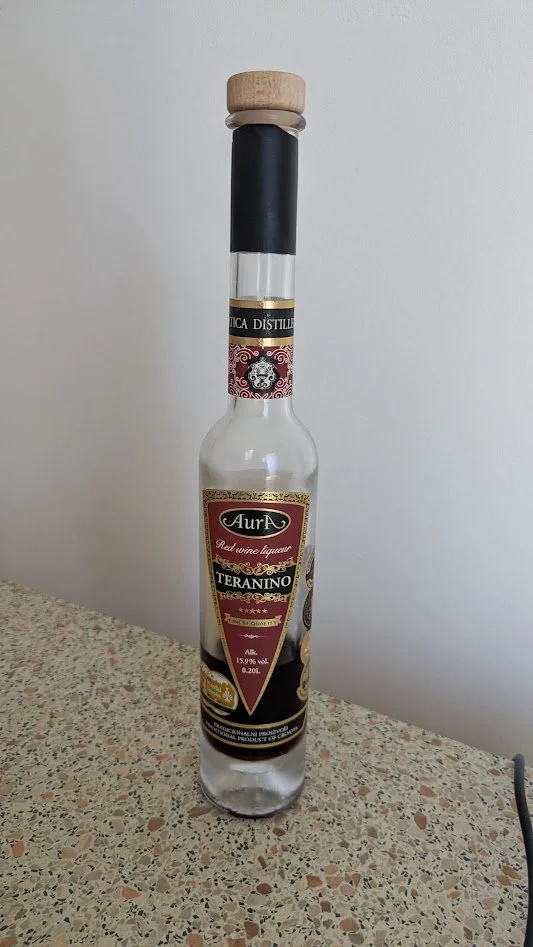 Teranino - traditional Istrian fruit and wine liqueur. They start with indigenous Teran red wine and blend in pomace brandy and infusing cinnamon, cloves, and fruits. We kept hearing how good it was. And it is! As you can see, we will have no difficu