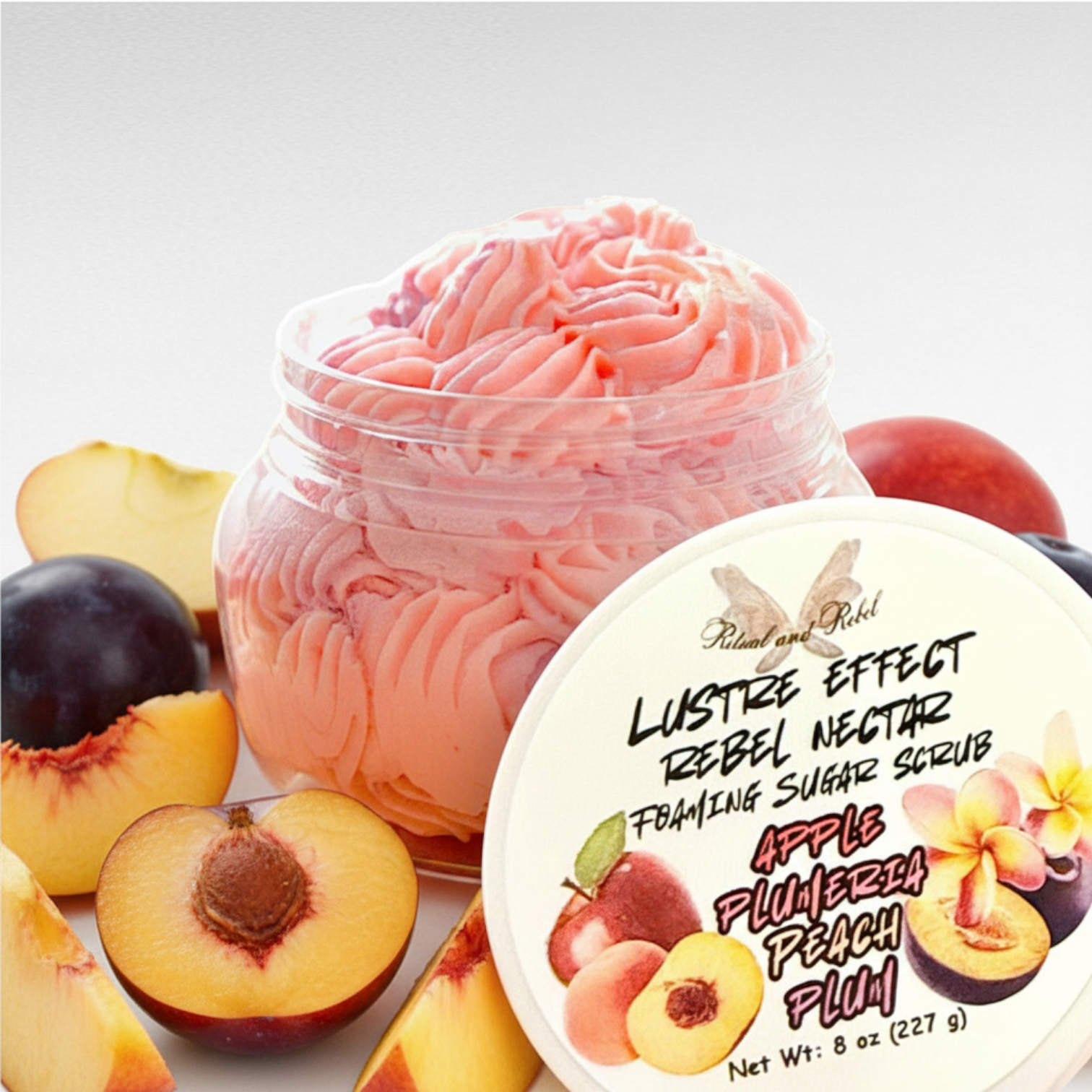Lustre Effect Rebel Nectar Foaming Sugar Scrub - Peach, Apple, Plumeria, and Plum