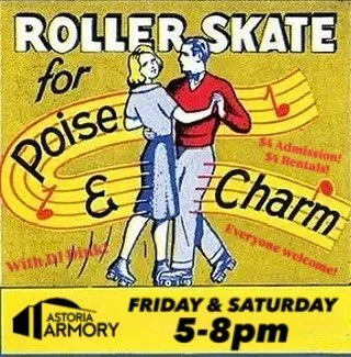 Roller skate for poise and charm! Join us tonight and tomorrow night and work on your poise and charm game. Open from 5-8pm. $4 admission for everyone, $4 skate rentals. See you on the rink! 
🛼🛼🪩✨