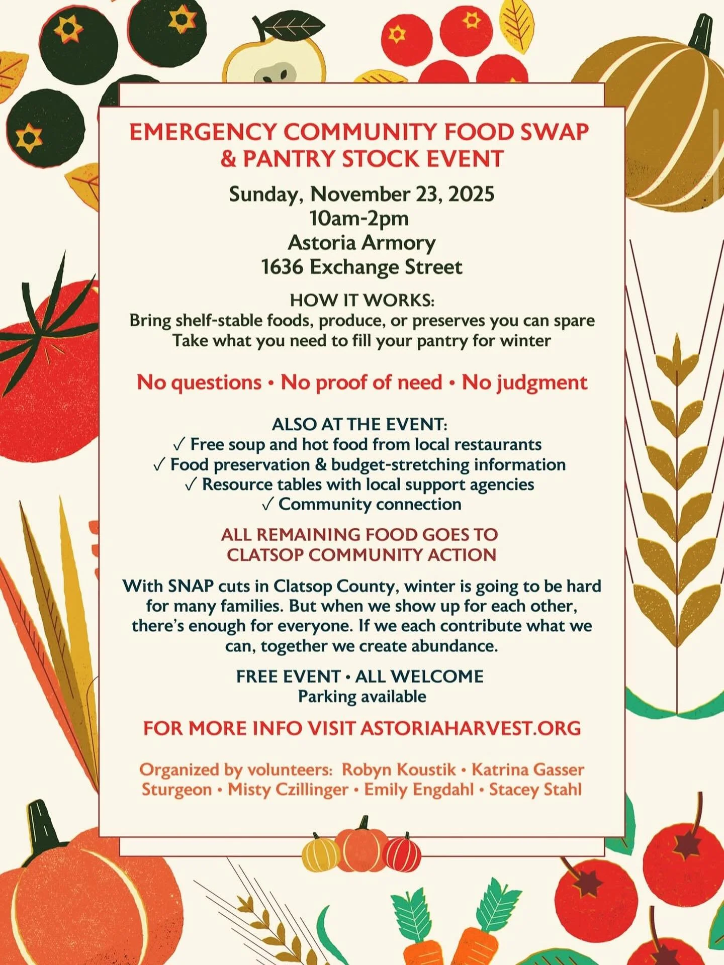 ATTENTION FRIENDS &amp; NEIGHBORS! Emergency Community Food Swap &amp; Pantry Stock Event @astoriaarmory Sunday, November 23, 2025, 10am-2pm 

This is a no-barrier community food exchange where neighbors can bring shelf-stable foods, produce, or pres