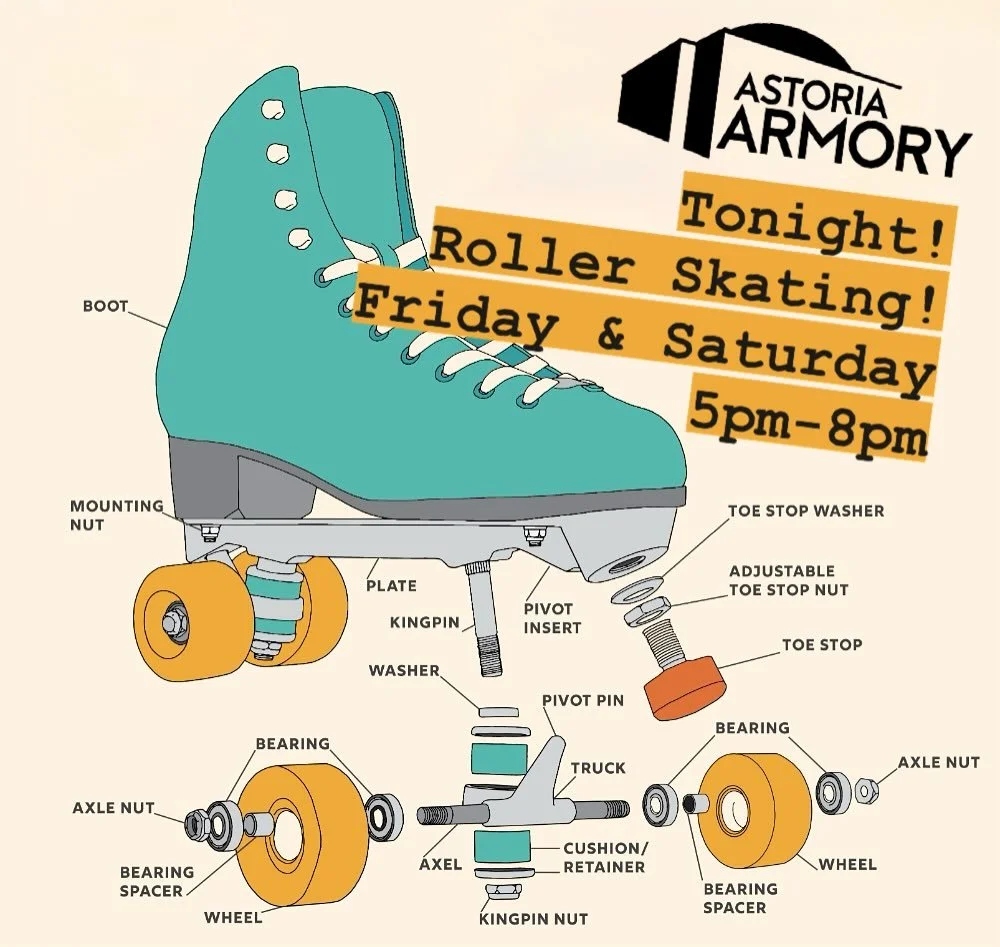 Tonight we SKATE! Both nights this weekend, 5-8pm. WHO&rsquo;s ready to roll?!
🛼🛼🪩🫶🏽
#skate #skatescience #rollerskate #rollerskates #tollerskating #localfun #familyfun #astoriaoregon #datenight #firstskate #technotronic #pumpupthejam #webejammi