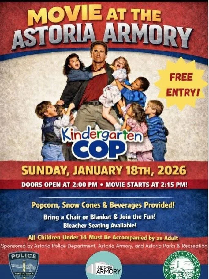 Join us for a FREE movie showing of Kindergarten Cop this Sunday, January 18 @astoriaarmory!

🪑 Bring a chair or blanket, or grab a seat in the bleachers
🍿 Free popcorn &amp; beverages
🚪 Doors open at 2:00 PM
🎬 Movie starts at 2:15 PM

Fun for al