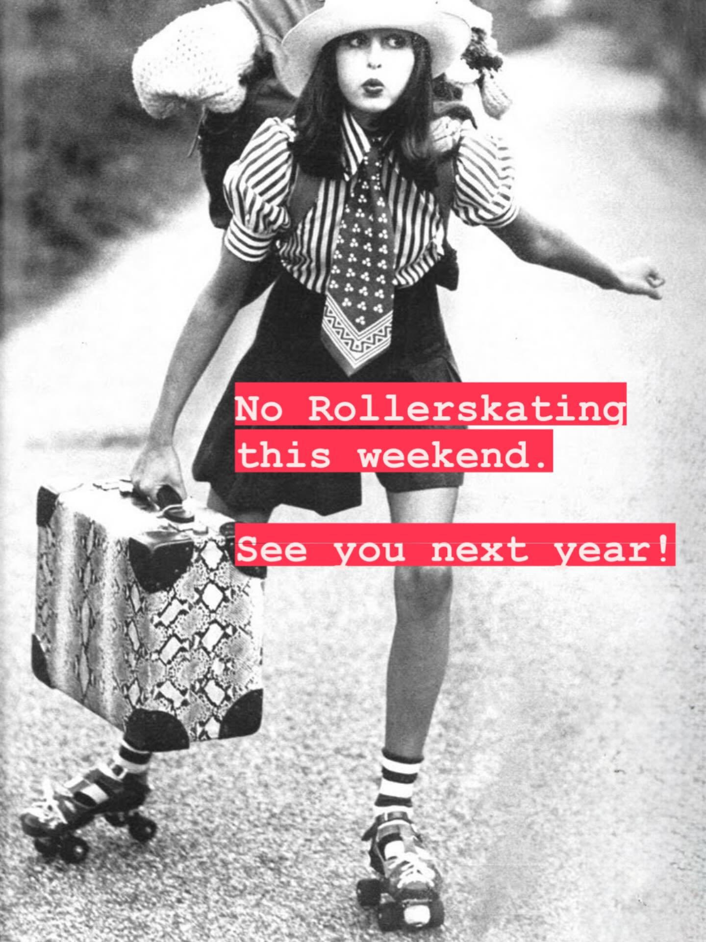 Hi friends! Just a little reminder&mdash; there is NO SKATING this weekend. See you all next year! 

Photo by Jean-Francois Jonvelle for Vogue, 1972