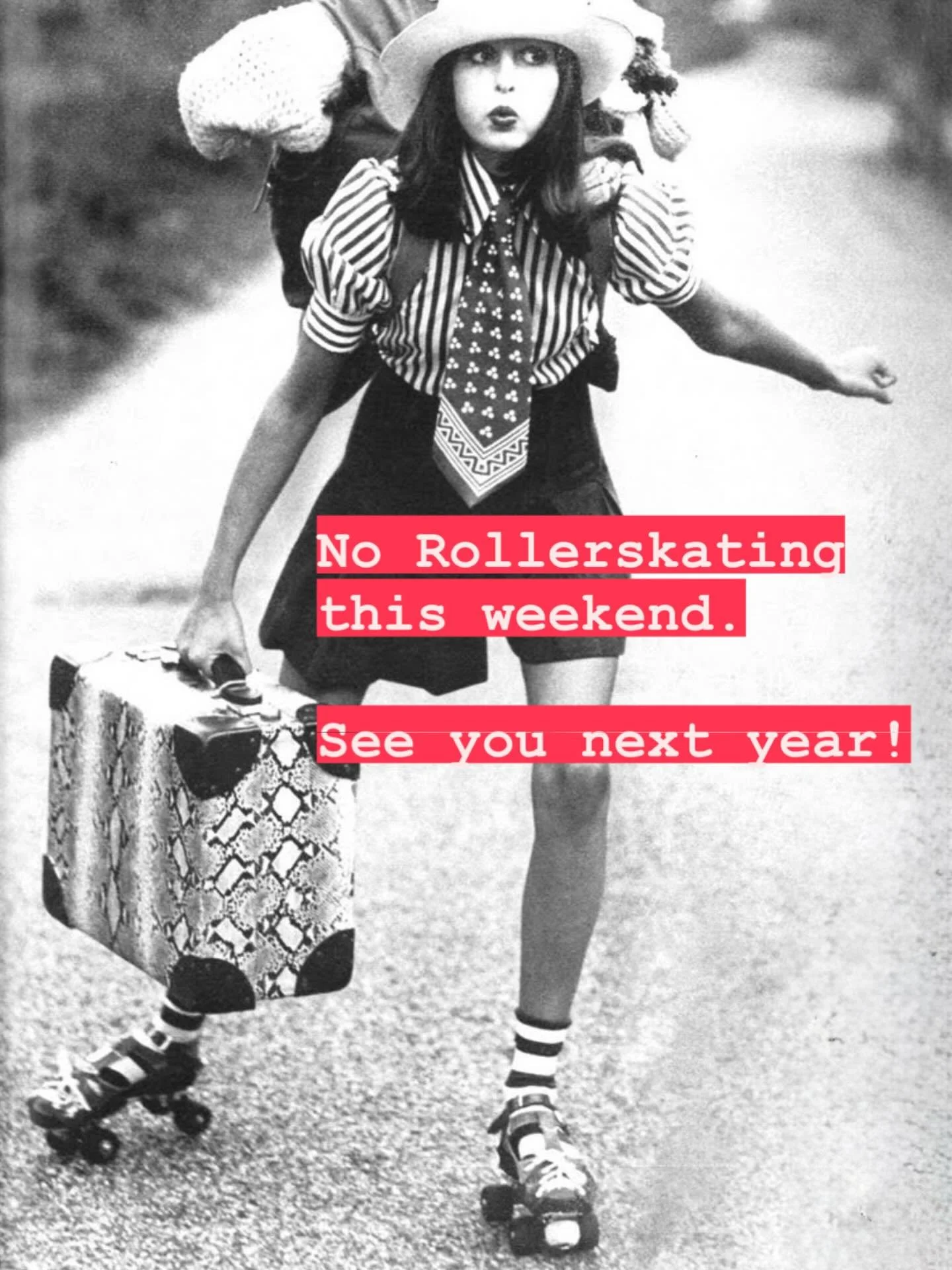 Hi friends! Just a little reminder&mdash; there is NO SKATING this weekend. See you all next year! 

Photo by Jean-Francois Jonvelle for Vogue, 1972