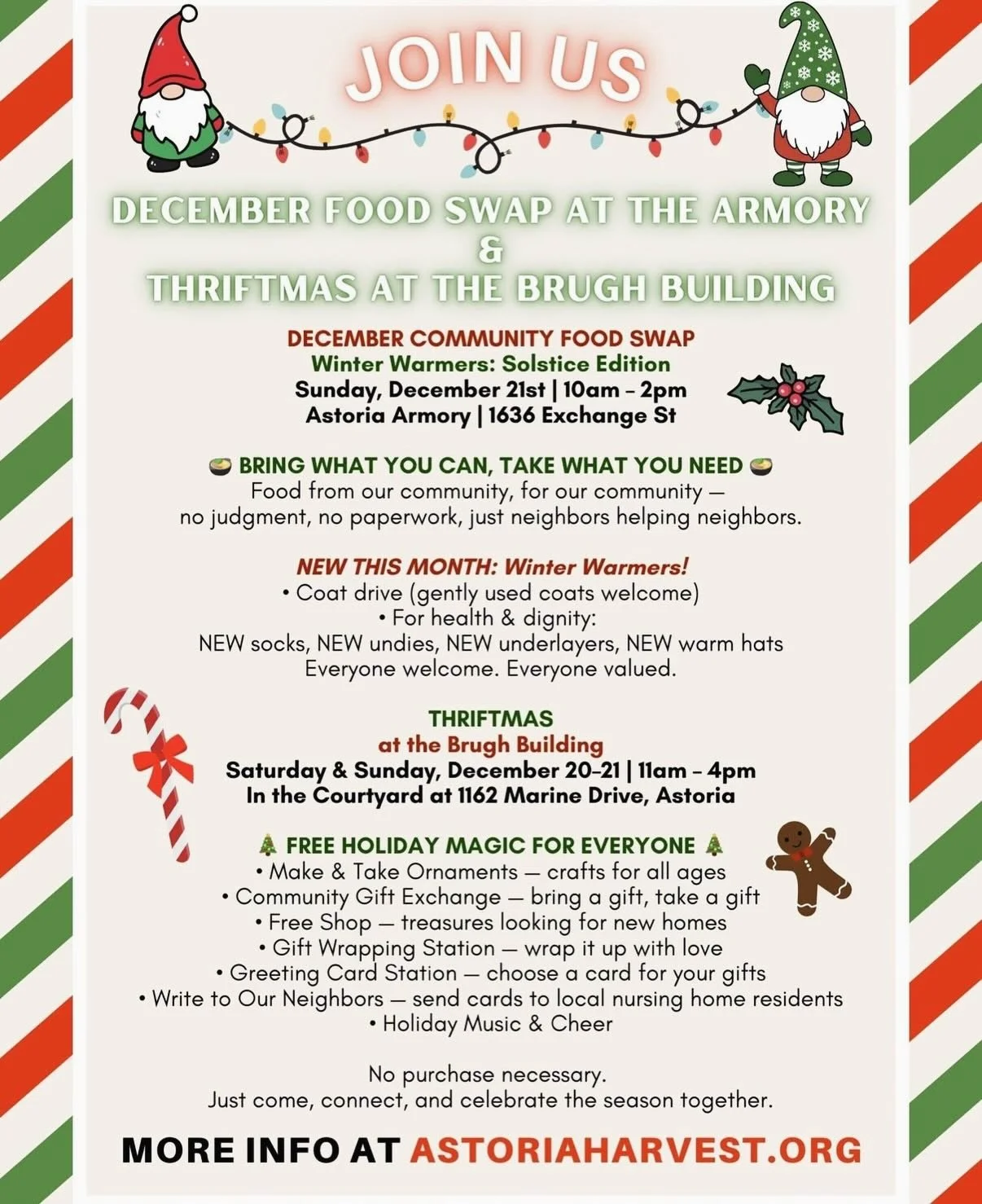 Coming up this Sunday, December 21st, @astoriaharvest is hosting a second food swap event @astoriaarmory. &ldquo;Bring what you can&mdash;take what you need.&rdquo; 

In addition, there will also be a coat drive (new and gently used coats welcome!), 
