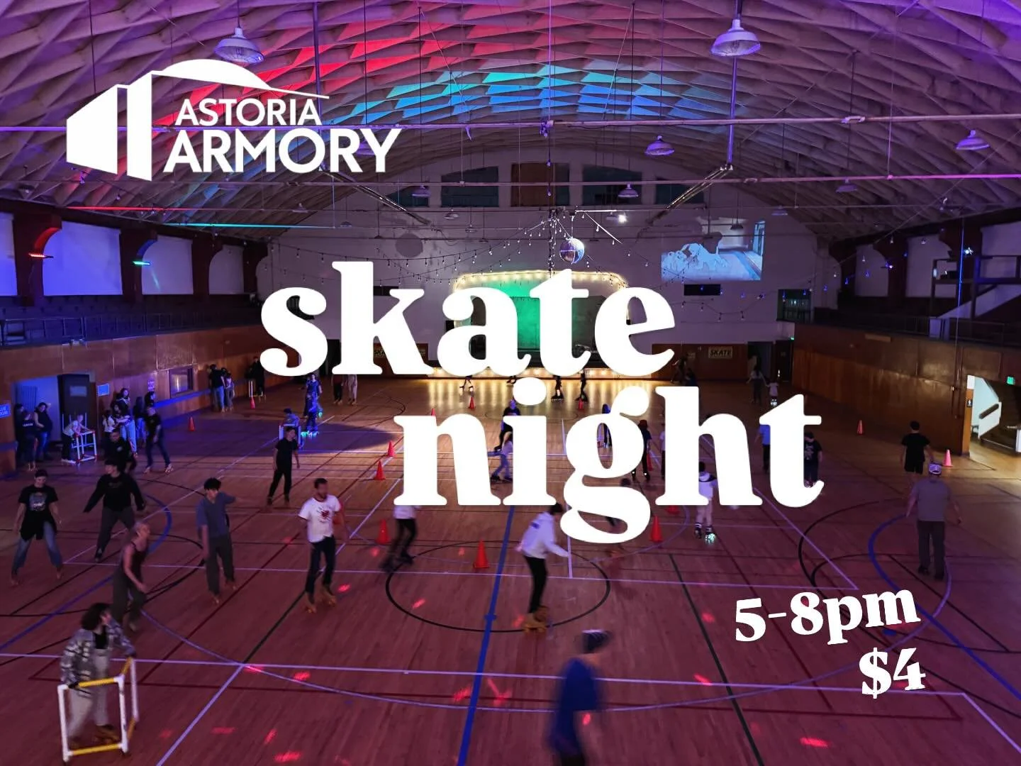 It&rsquo;s skate night folks. You know the drill.  Three thrilling hours, from 5-8pm, and just $4 for everyone. Bring your own skates or we have them to rent for just $4. It&rsquo;s a pretty good time.