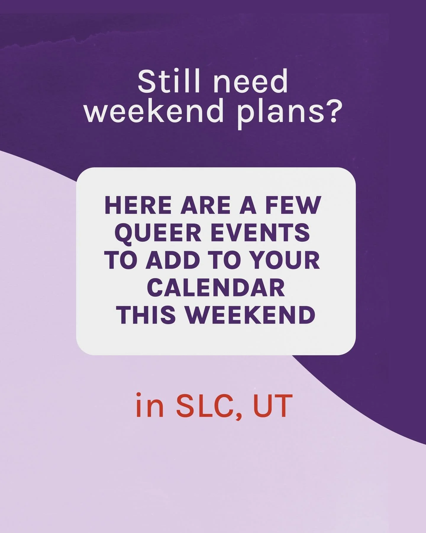 A drag extravaganza and a book launch for an anthology of indigenous and genderqueer stories? Sign me up! 🙂&zwj;↕️

What events are you looking forward to this weekend? Let us know in the comments! ⬇️

#outandabout #outandaboutslc #slc #lgbtq #lgbtq