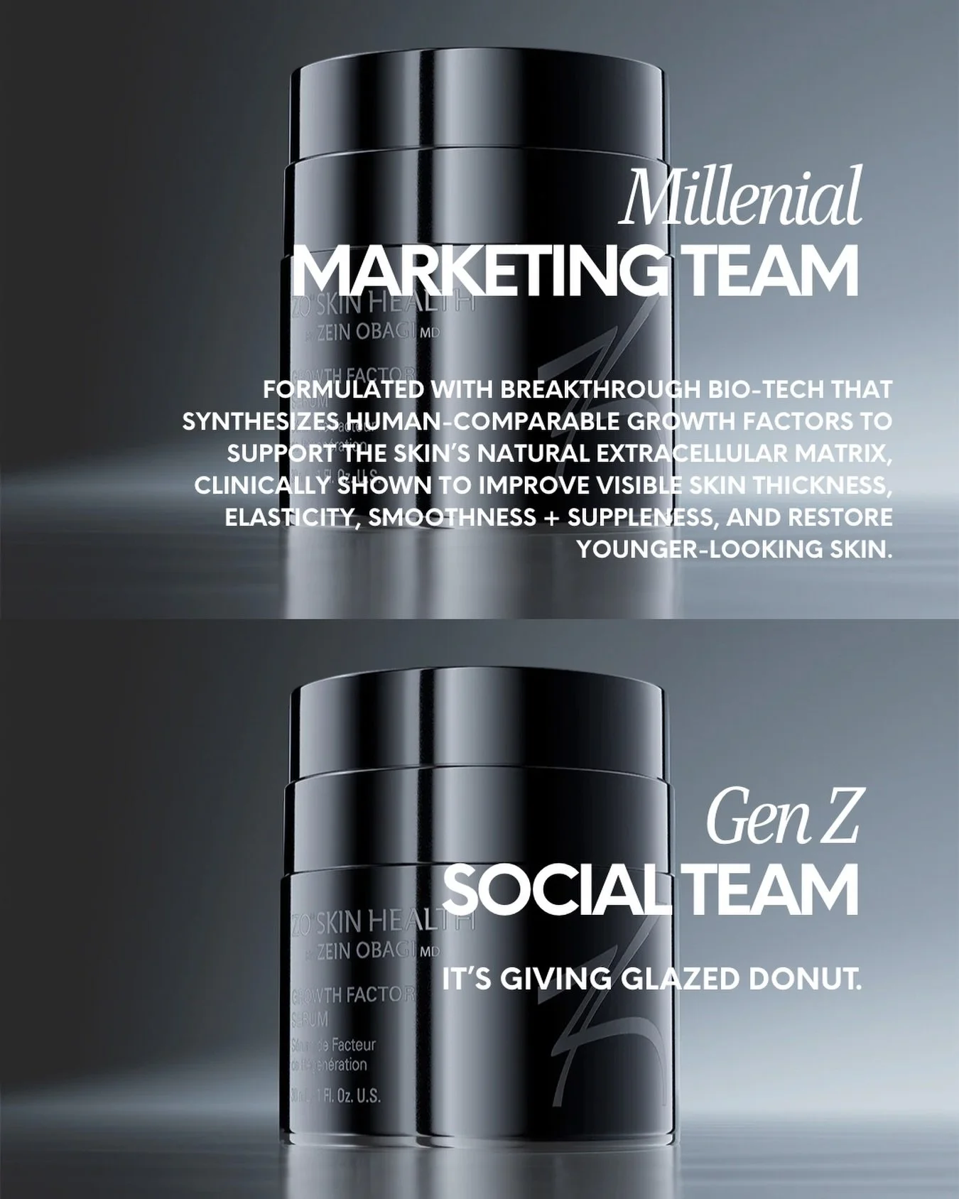 Millennial Marketing Team vs. Gen Z Social Team 🤝

We all love glowy skin&hellip; we just talk about it a little differently 😉

#glowingskin #zoskinhealth
