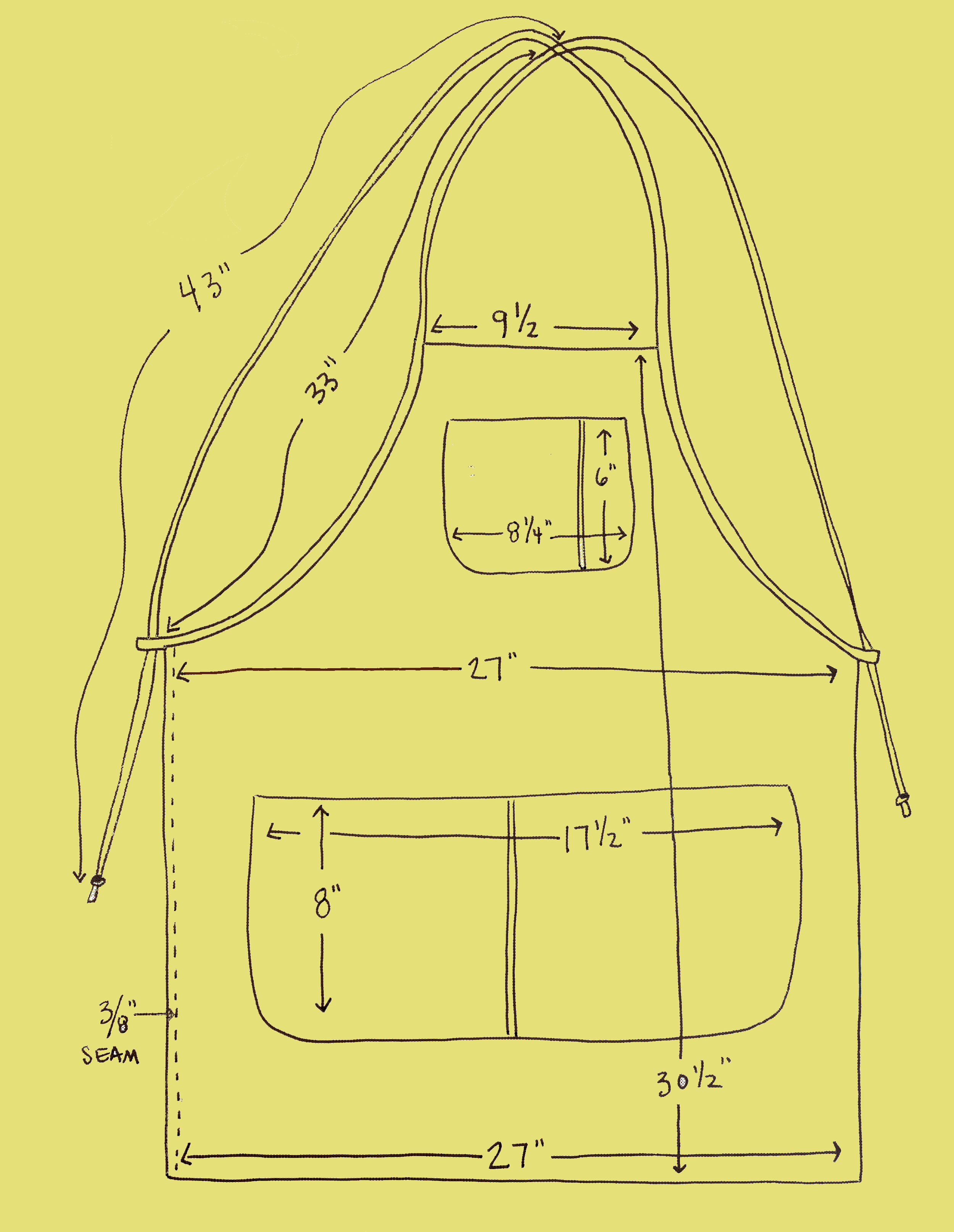 Production pattern for custom shop apron.