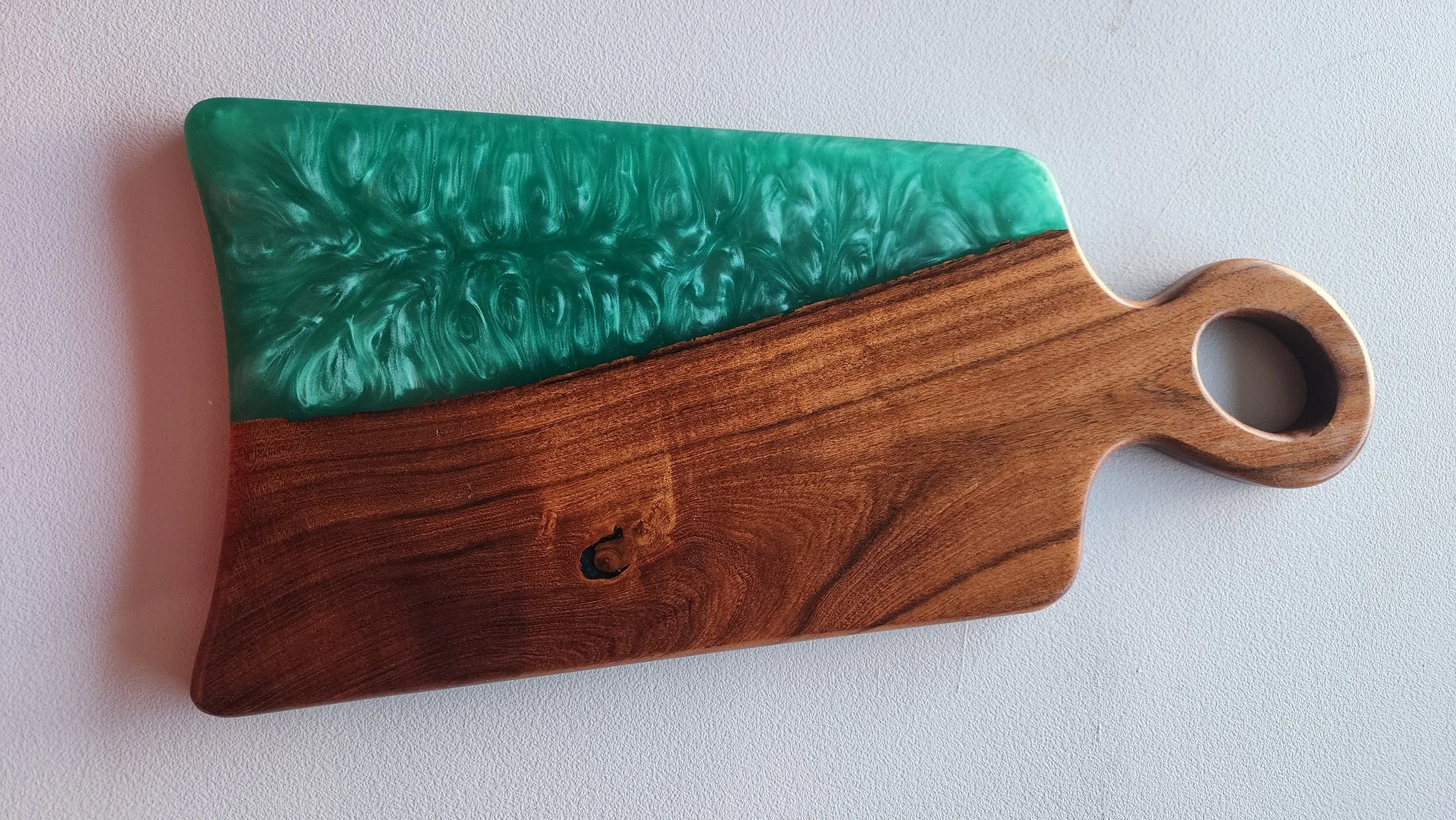 Teal Resin and Wood Cutting Board