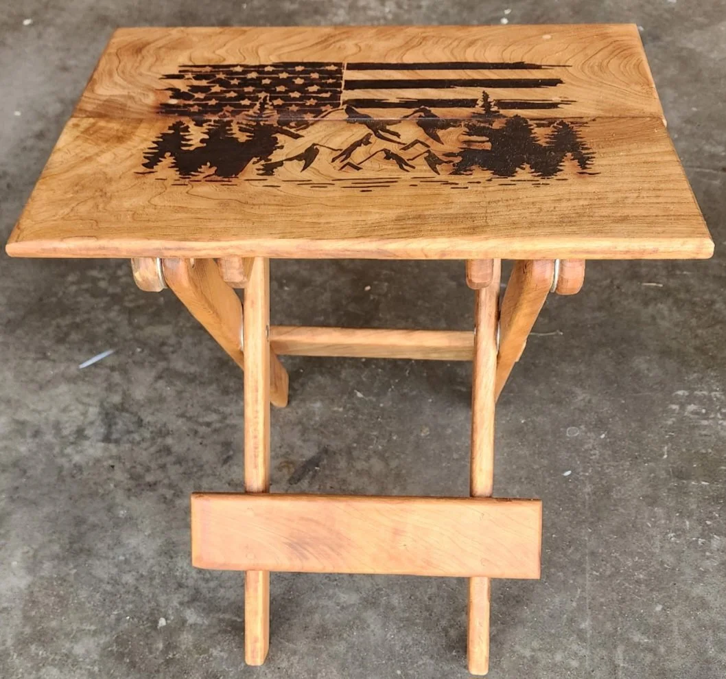 Handcrafted Wooden Folding Table with Flag Design