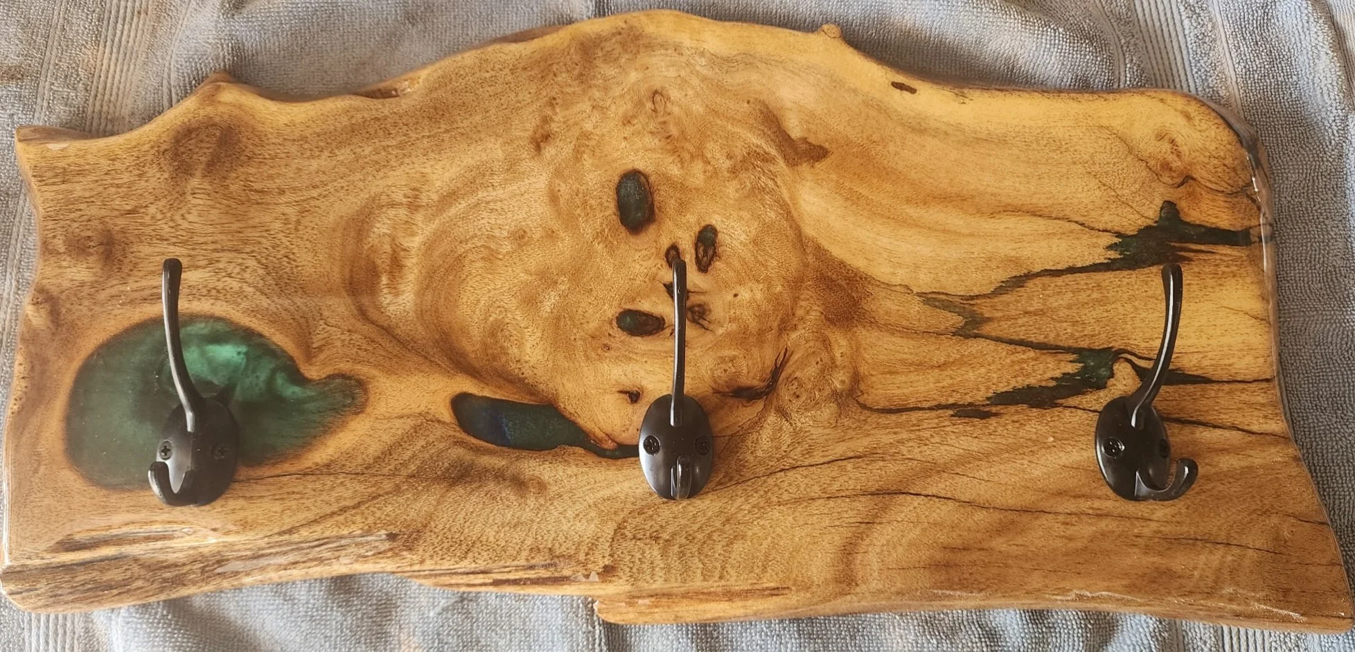 Rustic Resin-Accented Wood Coat Rack