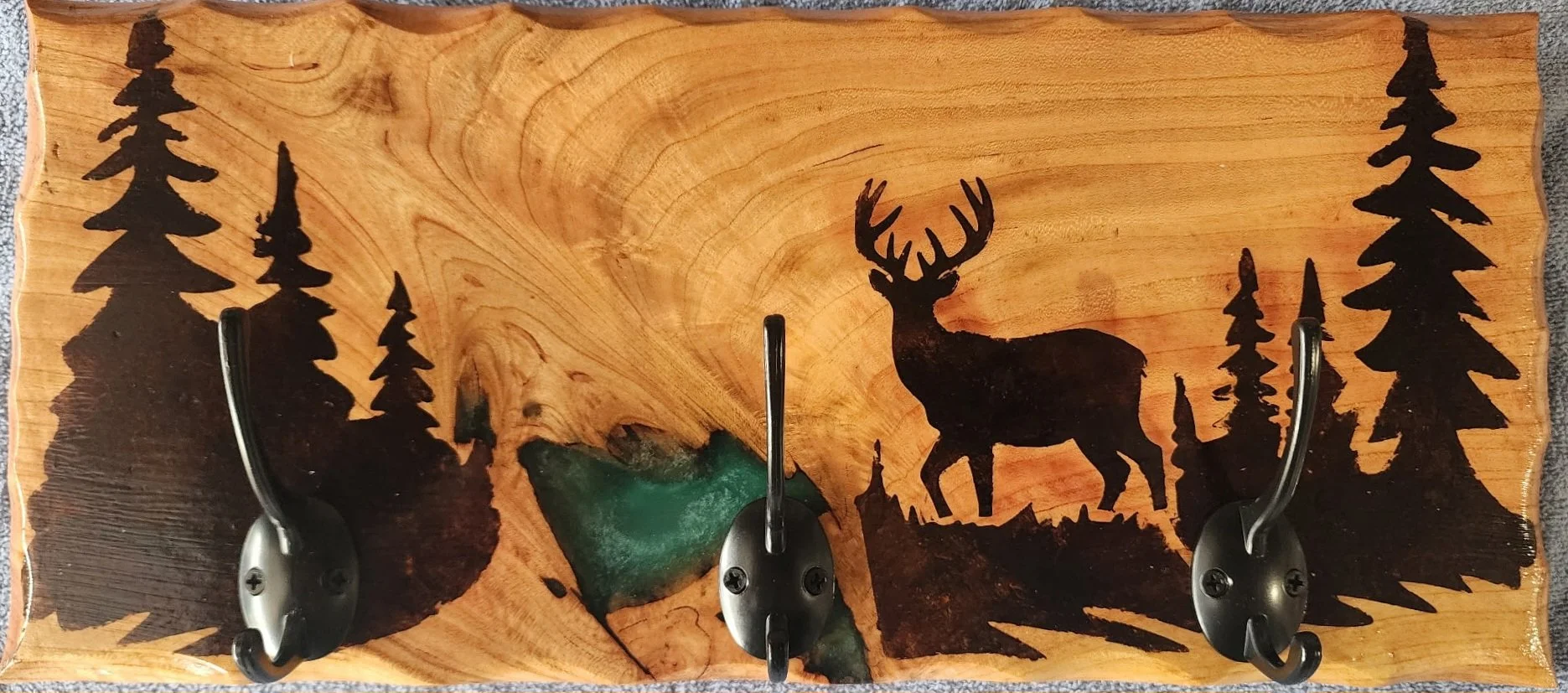 Rustic Wood Burned Deer Coat Rack