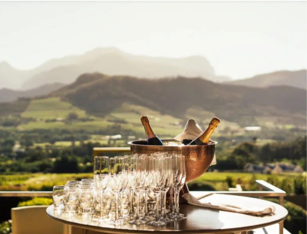 Wine tasting experience overlooking the Franschhoek valley in South Africa