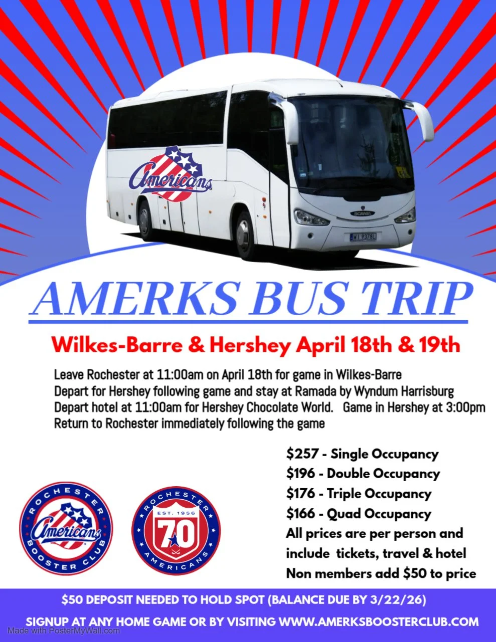 AMERKS BUS TRIP WILKES-BARRE & HERSHEY