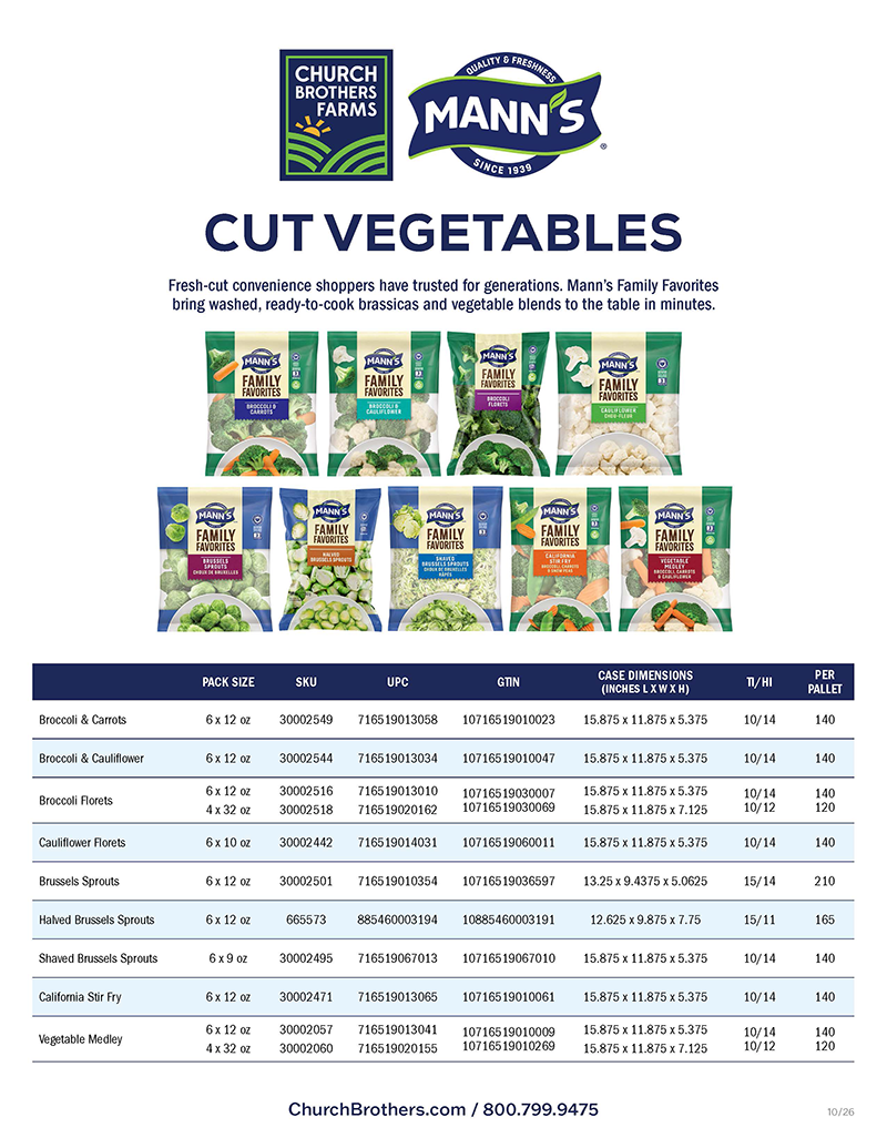 Church Brothers Farms and Mann's Cut Vegetables Sell Sheet