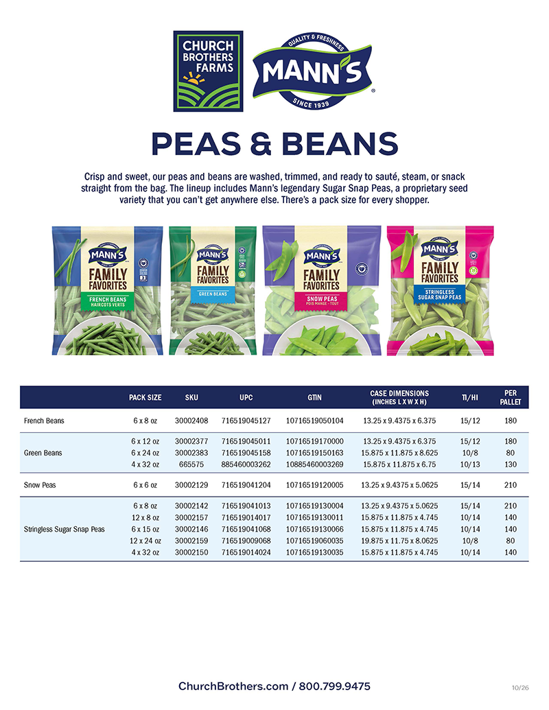 Church Brothers Farms and Mann's Peas & Beans Sell Sheet