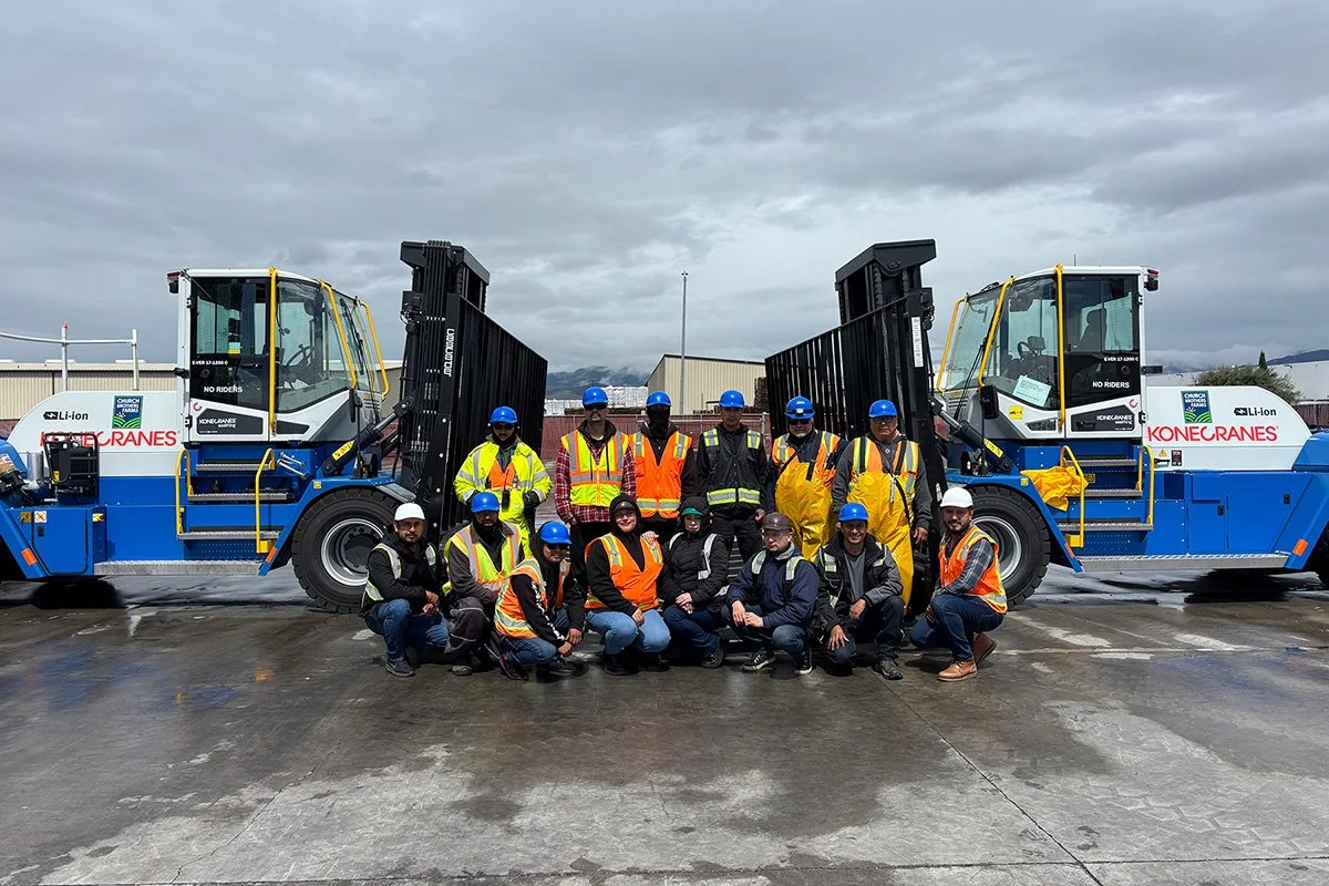 Group of Church Brothers Farms’ employees at a receiving, shipping and cold storage facility in California, marking the first deployment of Konecranes electric forklifts in North America.