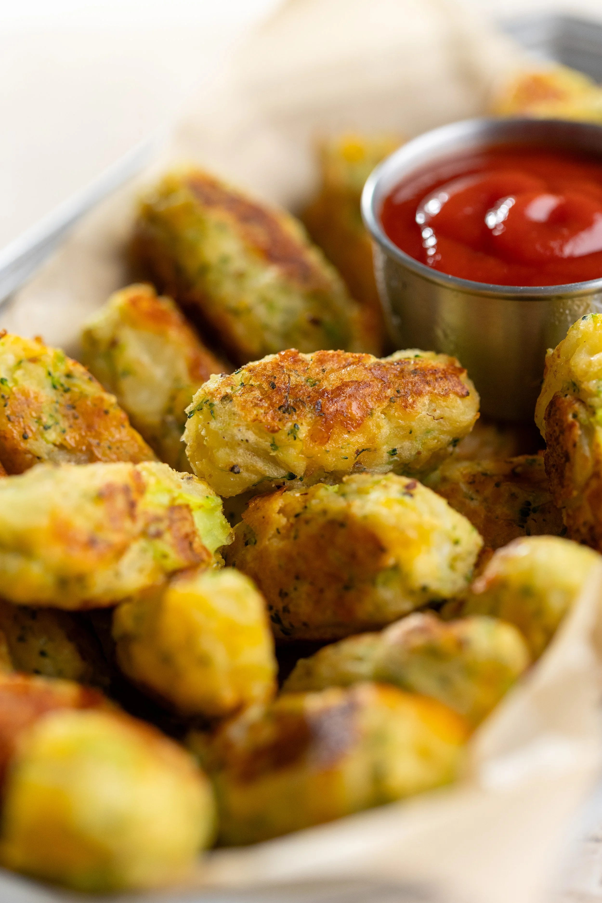 Broccoli Cauliflower Tater Tots with ketchup